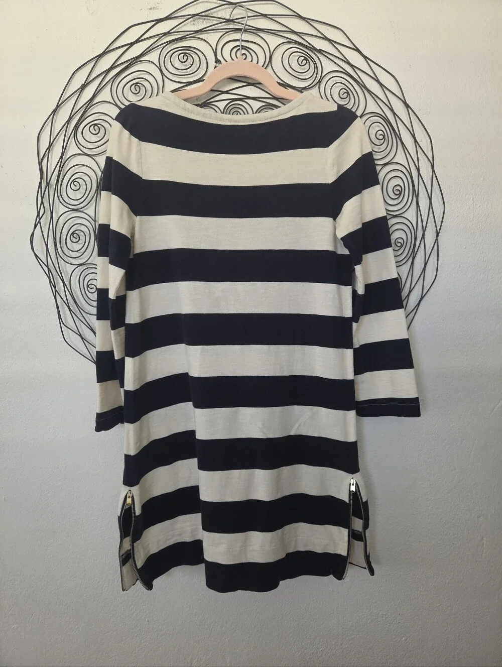 J.Crew XS Navy & Ivory Striped Cotton Boat Neck Nautical Dress Side Zippers